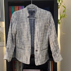 Lilly Pulitzer Navy & White Tweed Collarless Blazer